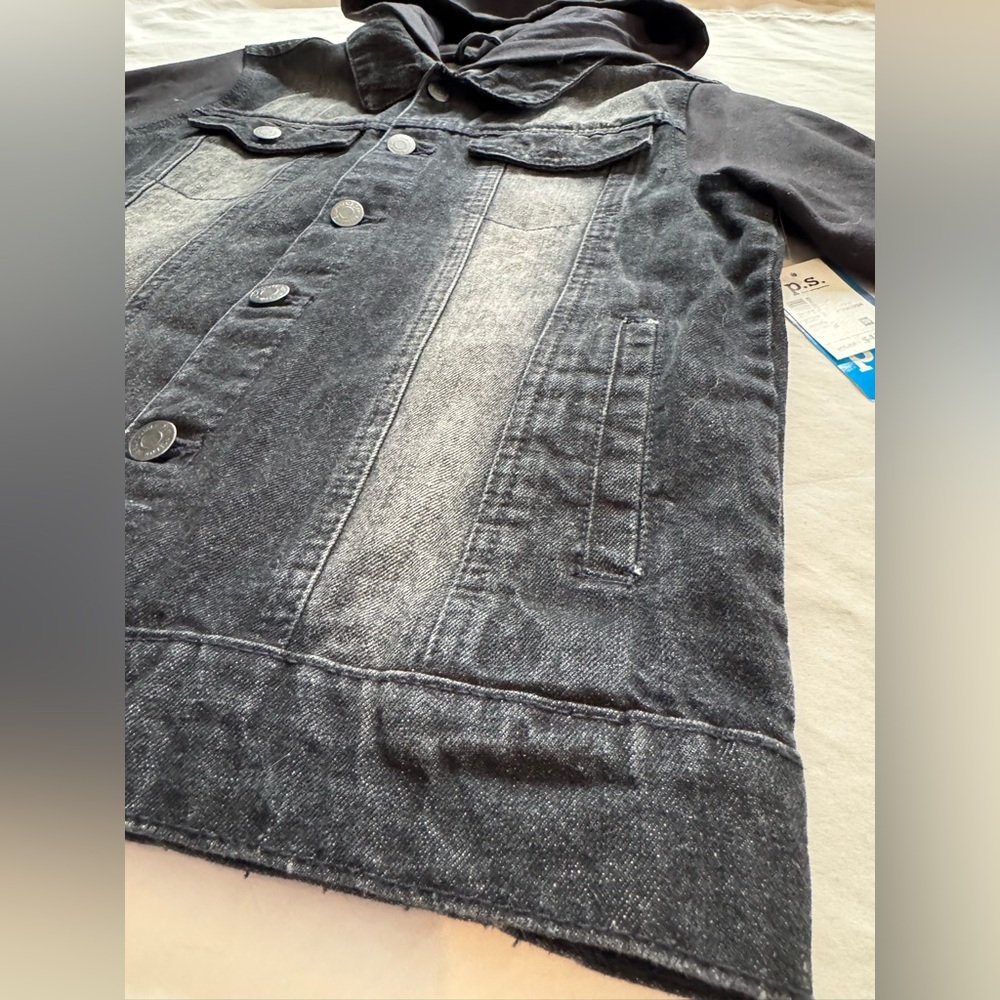 Aeropostale Black Hooded Denim Jacket for Kids sz 10 NWT - Picture 3 of 7